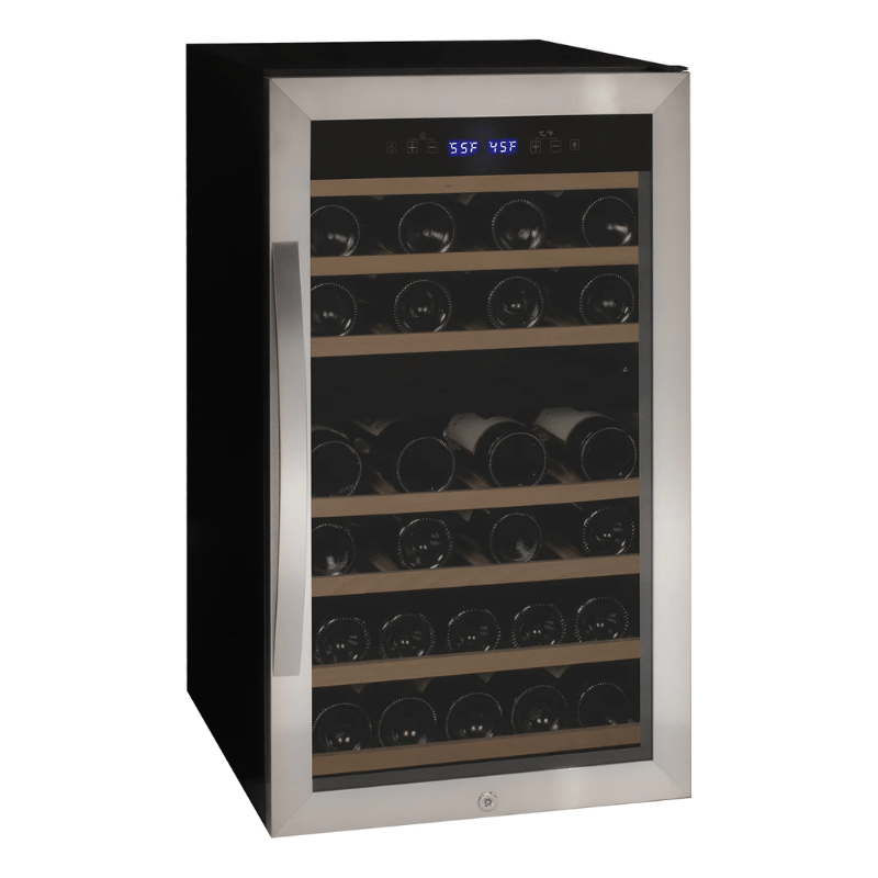 Allavino Cascina Series 43 Bottle Dual Zone Freestanding Wine Refrigerator Cooler with Stainless Steel Door - Front view of wine refrigerator