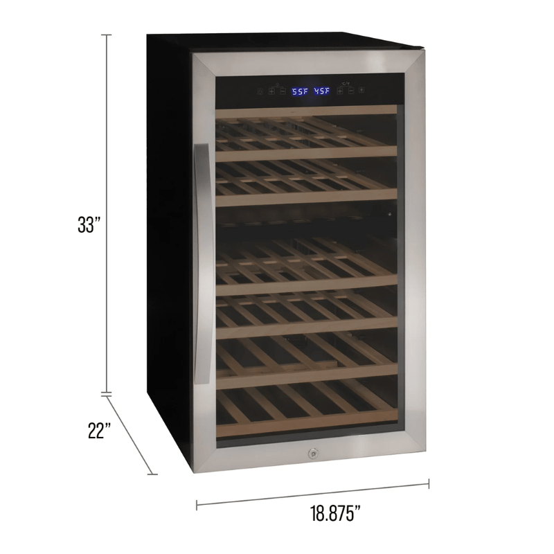 Allavino Cascina Series 43 Bottle Dual Zone Freestanding Wine Refrigerator Cooler with Stainless Steel Door - Dimensions of wine refrigerator