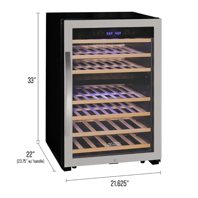 Allavino Cascina Series 47 Bottle Dual Zone Freestanding Wine Cooler Refrigerator with Stainless Steel Door - Dimensions of wine refrigerator