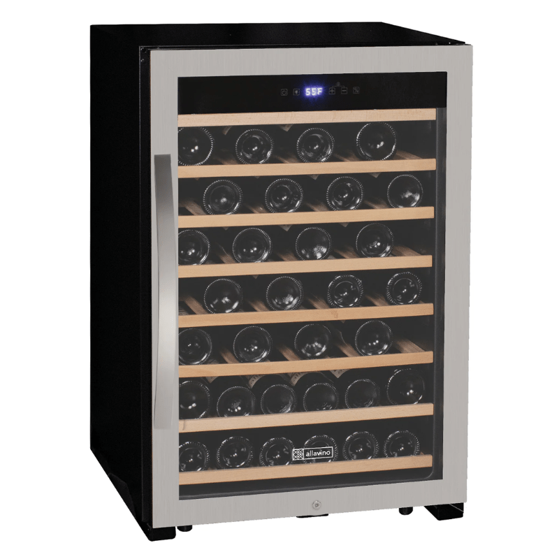 Allavino Cascina Series 50 Bottle Single Zone Freestanding Wine Refrigerator Cooler with Stainless Steel Door - Front view of wine refrigerator