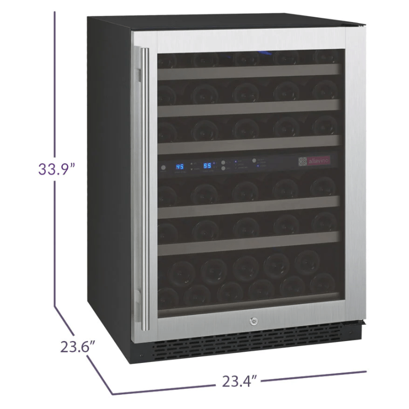 Allavino FlexCount Series 56 Bottle Dual Zone Built-In Wine Refrigerator with Stainless Steel Door - Right Hinge - Dimensions of wine refrigerator