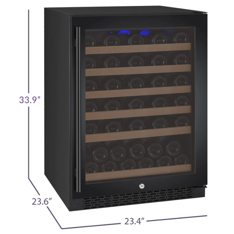 Allavino FlexCount Series 56 Bottle Single Zone Built-In Wine Refrigerator with Black Door - Right Hinge - Dimensions of wine refrigerator