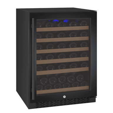 Allavino FlexCount Series 56 Bottle Single Zone Built-In Wine Refrigerator with Black Door - Right Hinge - Front view of wine refrigerator