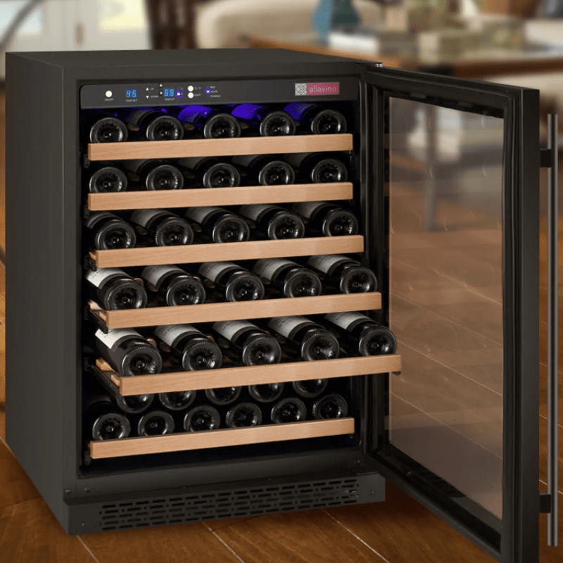 Allavino FlexCount Series 56 Bottle Single Zone Built-In Wine Refrigerator with Black Door - Right Hinge - Perfect to put in the kitchen