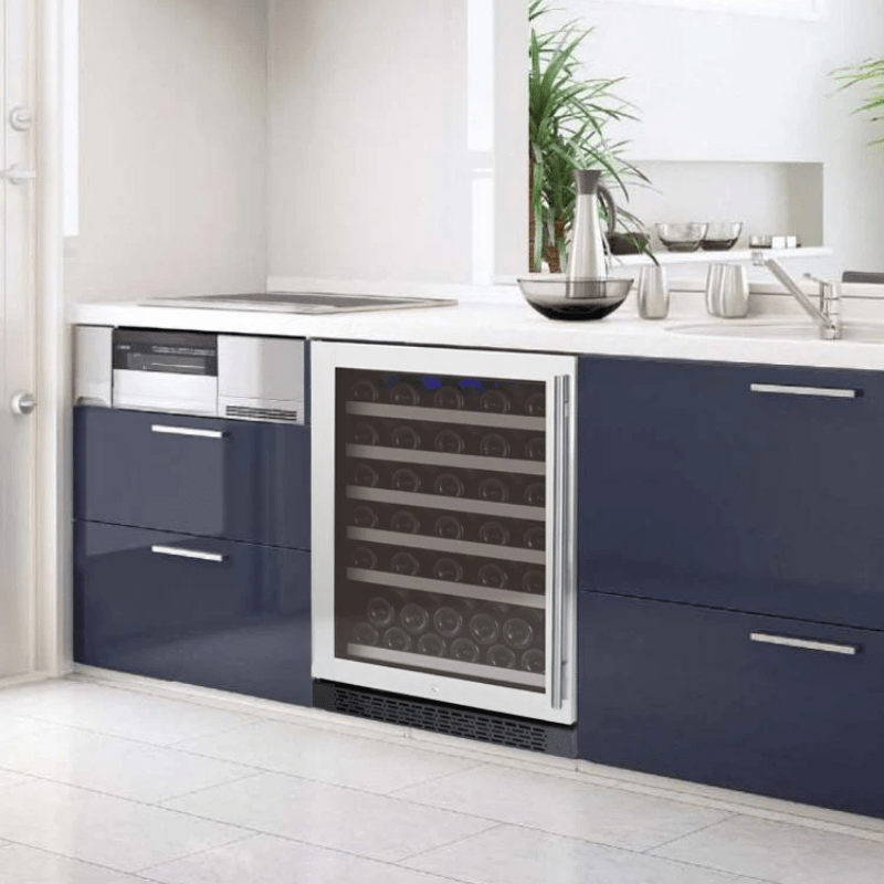 Allavino FlexCount Series 56 Bottle Single Zone Built-in Wine Cooler Refrigerator with Stainless Steel Door - Left Hinge - Perfect to put in the kitchen