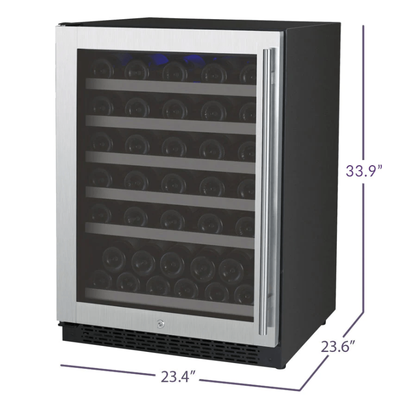 Allavino FlexCount Series 56 Bottle Single Zone Built-in Wine Cooler Refrigerator with Stainless Steel Door - Left Hinge - Dimensions of wine refrigerator