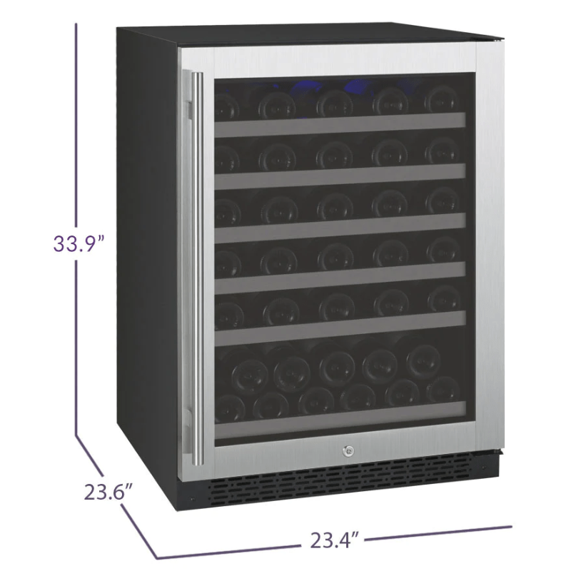 Allavino FlexCount Series 56 Bottle Single Zone Undercounter Wine Refrigerator with Stainless Steel Door - Right Hinge - Dimensions of wine refrigerator