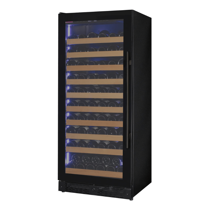 Allavino Reserva Series 119 Bottle 55 Tall Single Zone Left Hinge Black Glass Wine Refrigerator - Front view of wine refrigerator