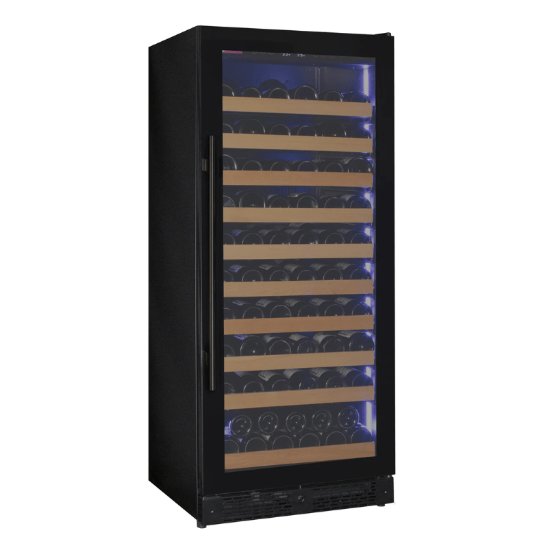 Allavino Reserva Series 119 Bottle 55 Tall Single Zone Right Hinge Black Glass Wine Refrigerator  - Front view of wine refrigerator