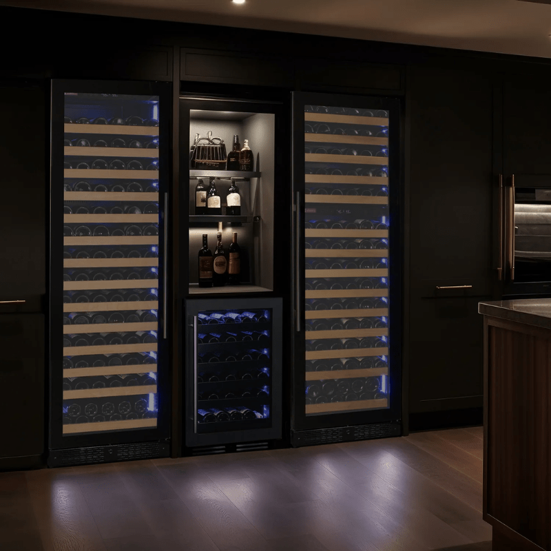 Allavino Reserva Series 154 Bottle 71 Tall Dual Zone Left Hinge Black Glass Door Wine Refrigerator - Perfect to put in the kitchen