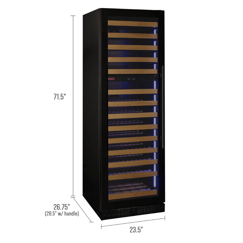 Allavino Reserva Series 154 Bottle 71 Tall Dual Zone Left Hinge Black Glass Door Wine Refrigerator - Dimensions of wine refrigerator