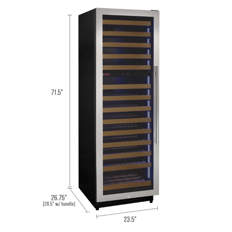 Allavino Reserva Series 154 Bottle 71 Tall Dual Zone Left Hinge Stainless Steel Wine Refrigerator - Dimensions of wine refrigerator