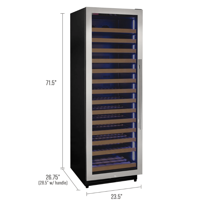 Allavino Reserva Series 163 Bottle 71 Tall Single Zone Left Hinge Stainless Steel Wine Refrigerator - Dimensions of wine refrigerator