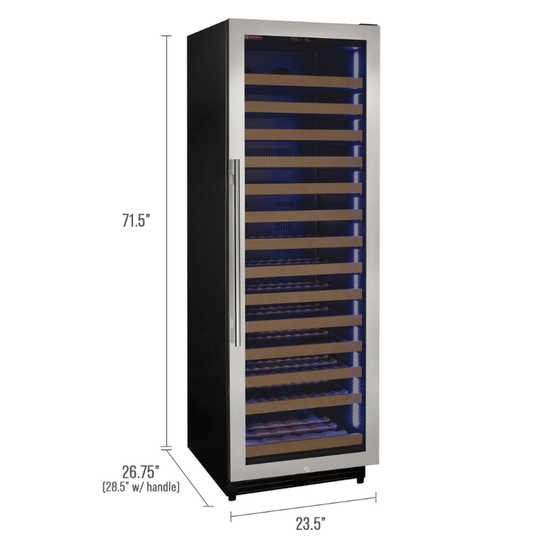 Allavino Reserva Series 163 Bottle 71 Tall Single Zone Right Hinge Stainless Steel Wine Refrigerator - Dimensions of wine refrigerator