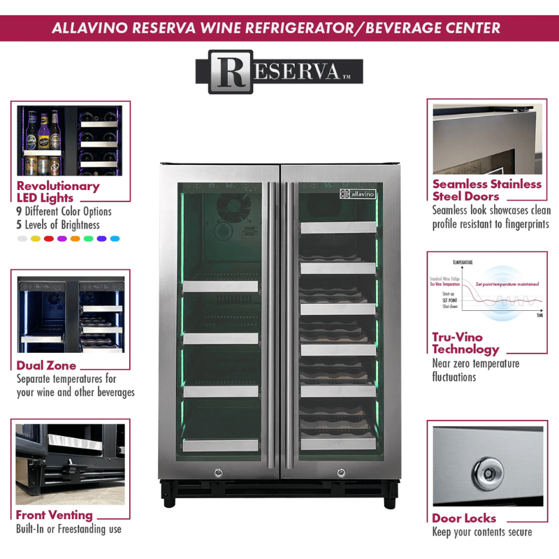 Allavino Reserva Series 24 Wide Two Door Stainless Steel Wine RefrigeratorBeverage Center - Description of wine refrigerator