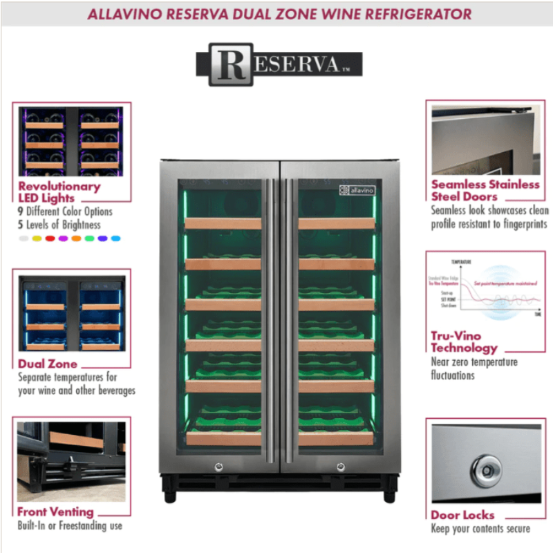 Allavino Reserva Series 36 Bottle Dual Zone Wine Refrigerator with Stainless Steel French Doors - components of fridge