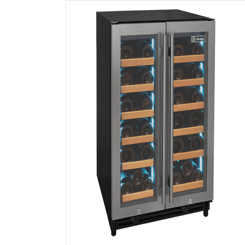 Allavino Reserva Series 36 Bottle Dual Zone Wine Refrigerator with Stainless Steel French Doors - front view