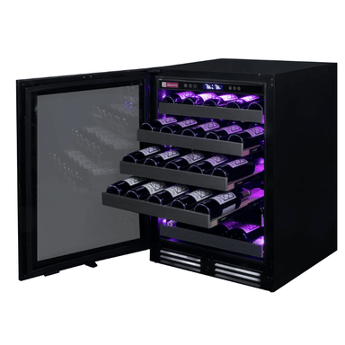 Allavino Reserva Series 50 Bottle 34 Tall Single Zone Left Hinge Black Stainless Steel Wine Cooler Refrigerator - Open view of wine refrigerator