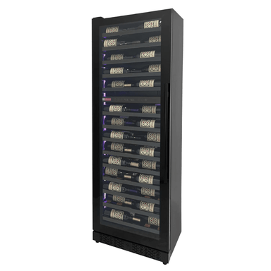 Allavino Reserva Series 67 Bottle 71 Tall Dual Zone Left Hinge Black Shallow Wine Refrigerator Console - Front view of wine refrigerator