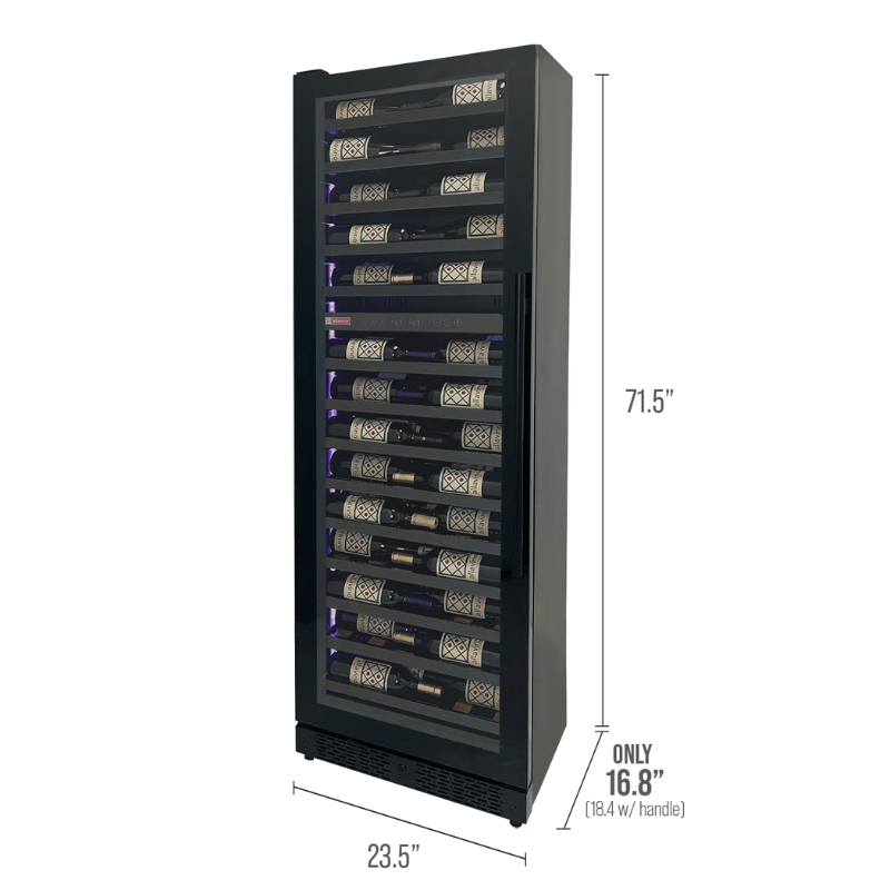 Allavino Reserva Series 67 Bottle 71 Tall Single Zone Left Hinge Black Shallow Wine Refrigerator Console - Dimensions of wine refrigerator