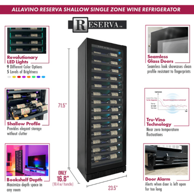 Allavino Reserva Series 67 Bottle 71" Tall Single Zone Right Hinge Black Shallow Wine Refrigerator Console - features of wine fridge