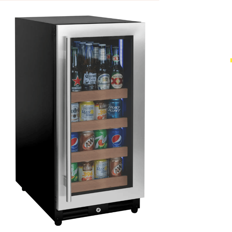 Small beverage refrigerator with drinks inside