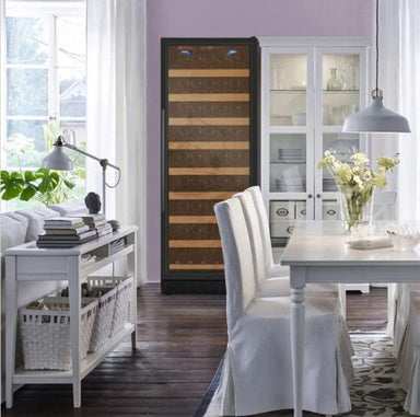 Allavino 24" Wide Vite II 99 Bottle Black Single Zone Wine Refrigerator - freestanding in a dining room