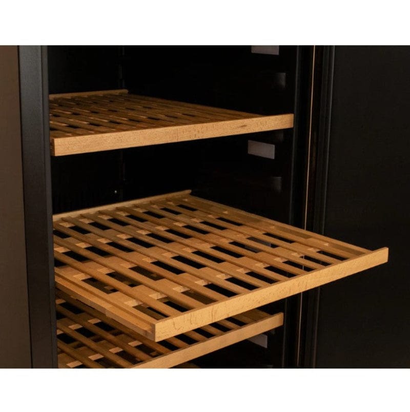 Allavino 76.5" Tall Single Zone Wine Vault with Solid Black Right Hinge Door - shelves pulled out