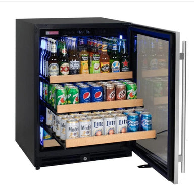 Allavino Reserva Series 24" Wide Reserva Series Stainless Steel Right Hinge Beverage Center - front view with shelves puleed out