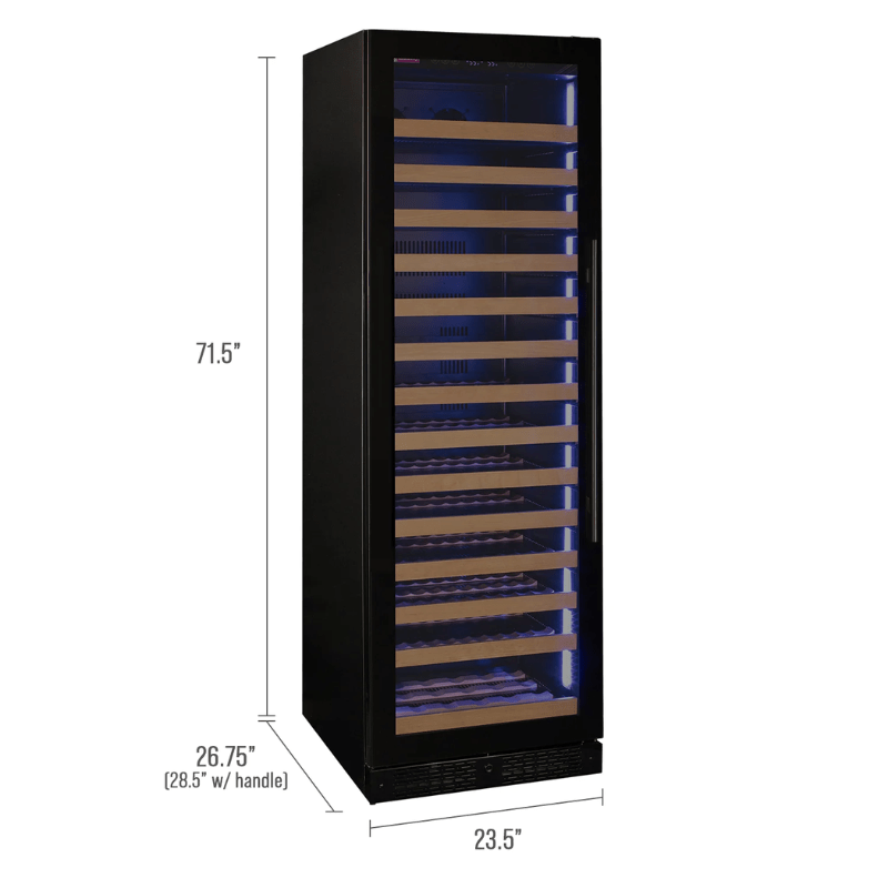 Allazino Reserva Series 163 Bottle 71 Tall Single Zone Left Hinge Black Glass Door Wine Refrigerato - Dimensions of wine refrigerator