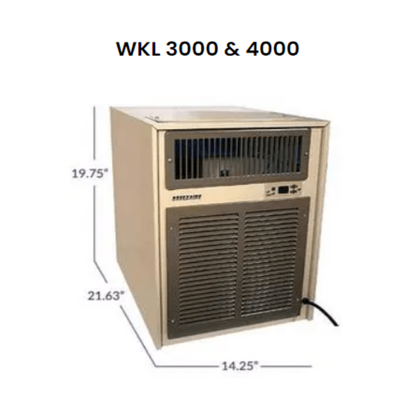 Breezaire WKL 4000 Wine Cellar Cooling Unit - dimensions of cooler