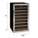 Wine cooler with dimensions labeled on a white background