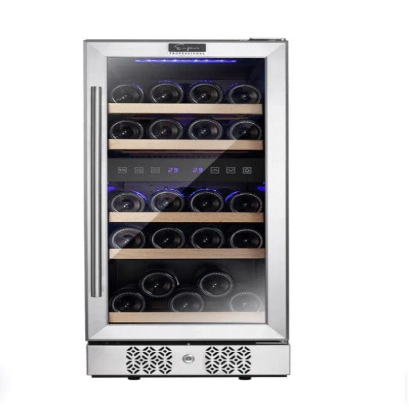 Empava 15" Dual Zone Small Wine 29 Bottles Fridge - front view with bottles inside