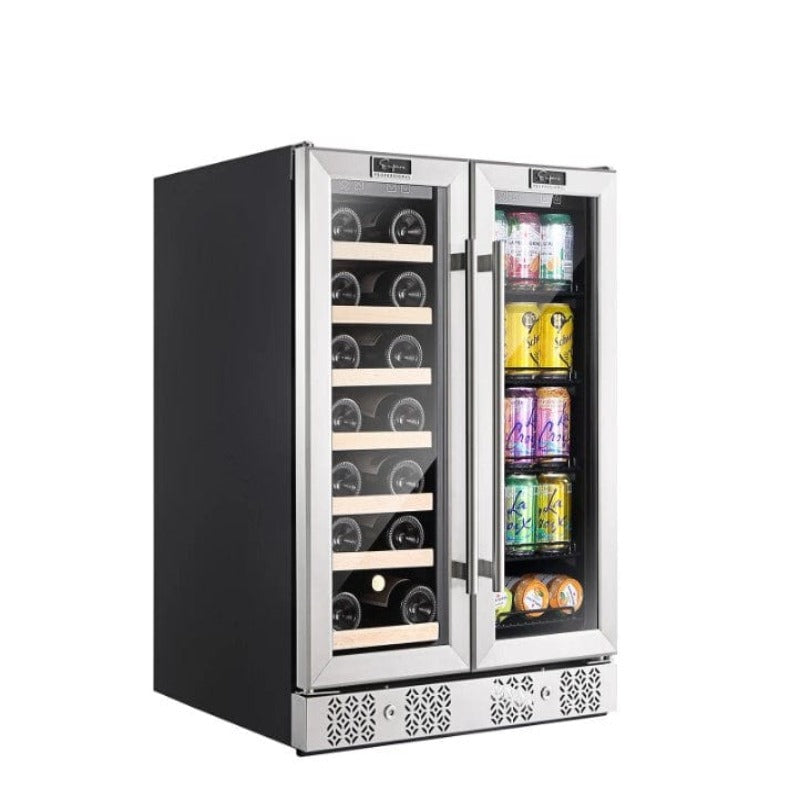 Empava 24" Dual Zone Wine and Beer Fridge Beverage Cooler  - front and side view