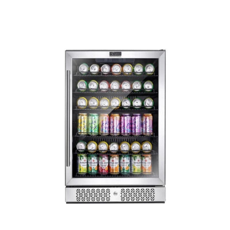 Empava 24 Inch Freestanding & Under Counter Beverage Fridge - front view with cans inside