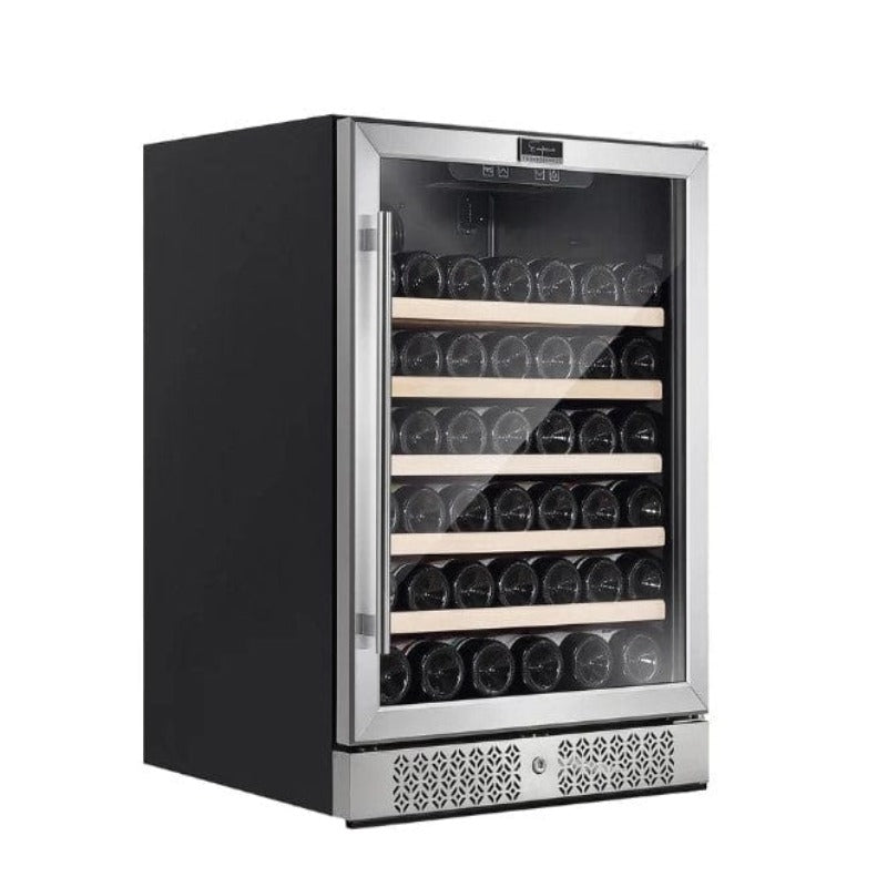 Empava 24 Inch Wine Cooler Wine Fridge 52 Bottles - front and side view