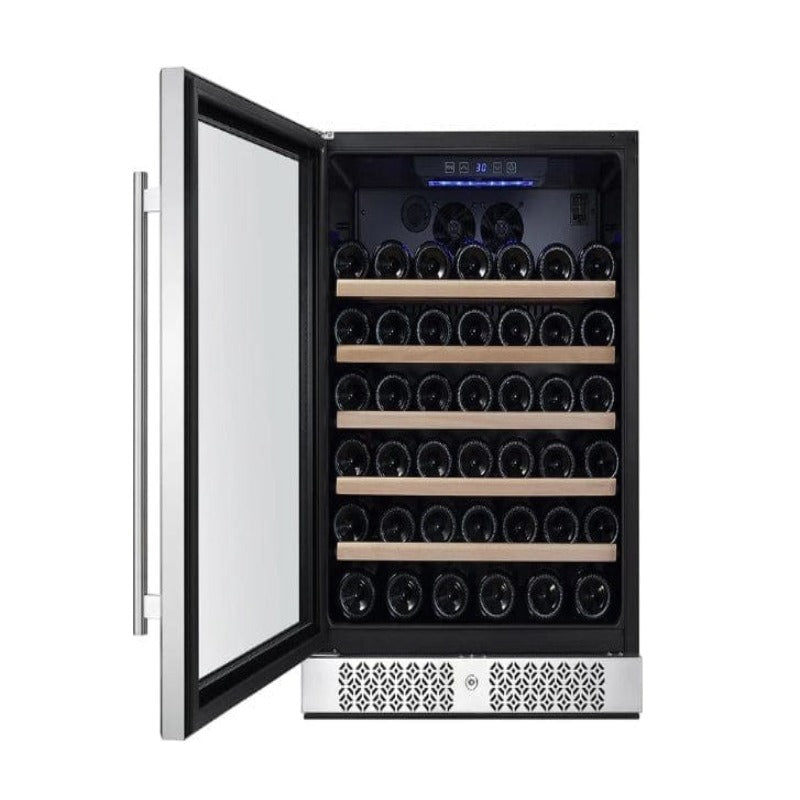 Empava 24 Inch Wine Cooler Wine Fridge 52 Bottles - door open, left hand hinge