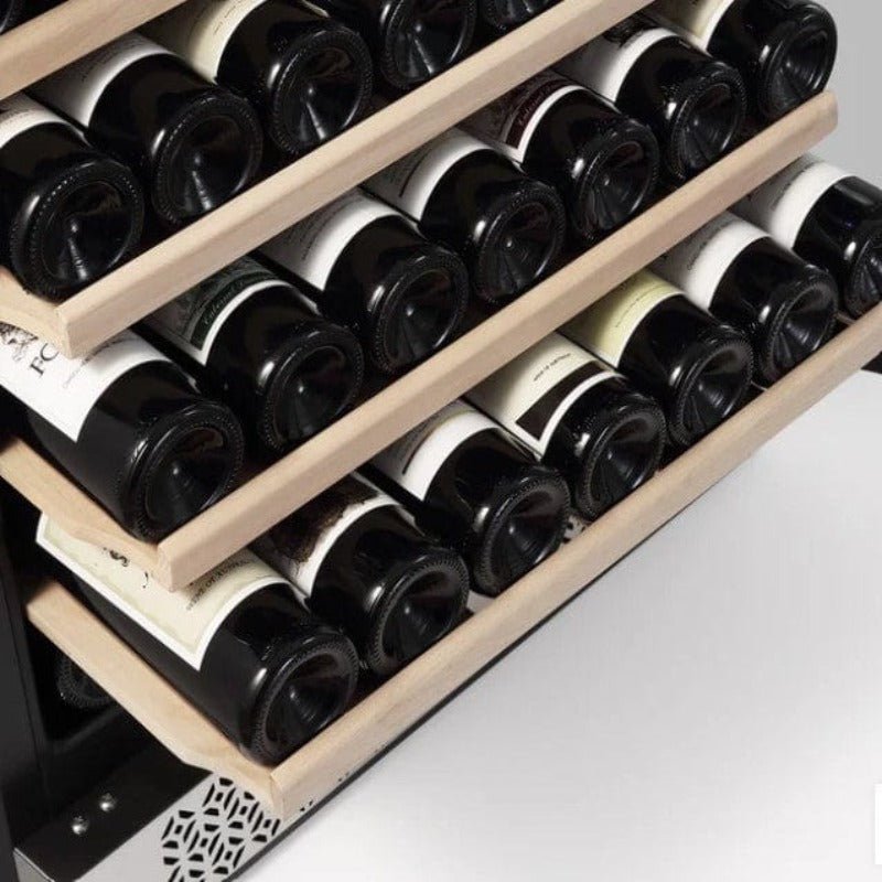 Empava 24 Inch Wine Cooler Wine Fridge 52 Bottles - shelves pulled out with wine bottles