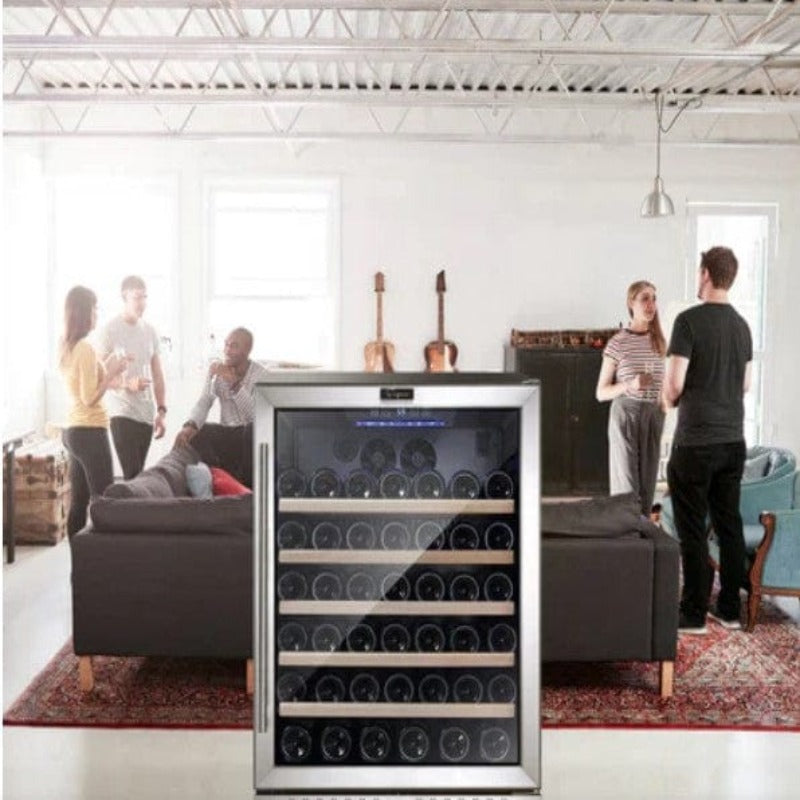 Empava 24 Inch Wine Cooler Wine Fridge 52 Bottles - freestanding, at a party