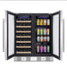 Empava 31" Dual Zone Wine and Beer Fridge Beverage Cooler - doors open with bottles and cans on shelves