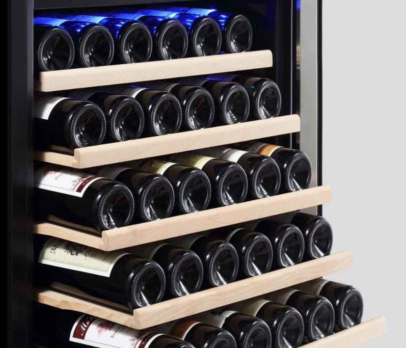 Empava Dual Zone Wine Cooler 116 Bottles 55" Tall Wine Fridge - shelves pulled out with wine bottles