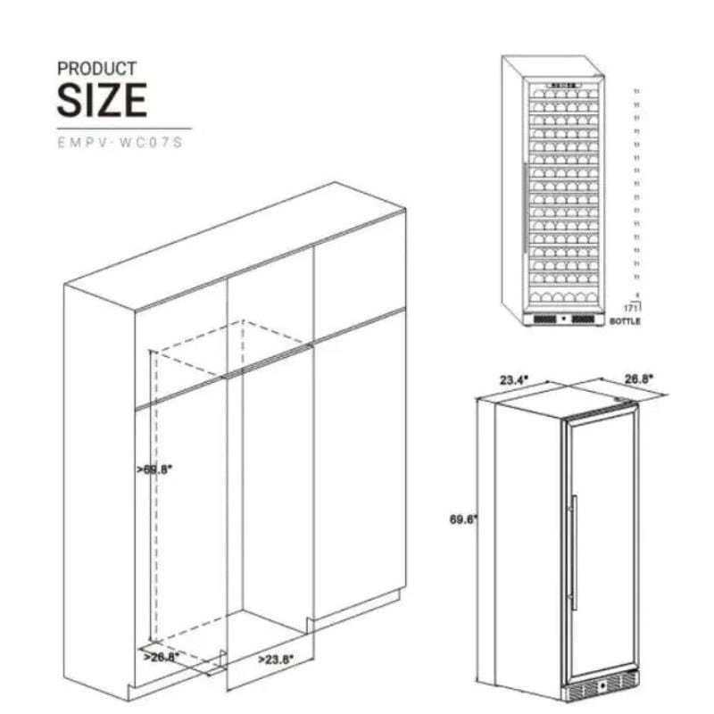 Empava Wine Cooler 171 Bottles 70" Tall Wine Fridge - dimensions