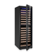 Black wine cooler with open door on a white background