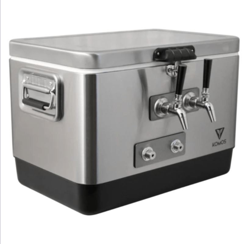 KOMOS Stainless Steel Jockey Box (2 Tap) - Front Entry - front and side view