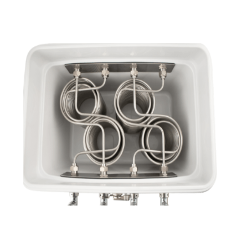 KOMOS Stainless Steel Jockey Box (4 Tap) - Rear Entry - view from above showing coils inside