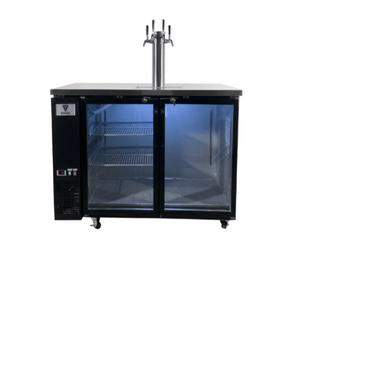 KOMOS Olympus II Kegerator | Quad Intertap Stainless Steel Faucet - front view with shelves inside