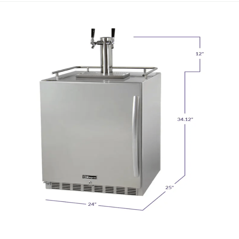 Kegco 24" Wide Dual Tap All Stainless Steel Outdoor Built-In Left Hinge Kegerator with Kit - dimensions of kegerator