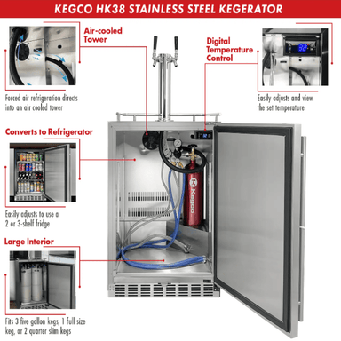 Kegco 24" Wide Dual Tap Stainless Steel Built-In Right Hinge Kegerator With Kit - features of kegerator