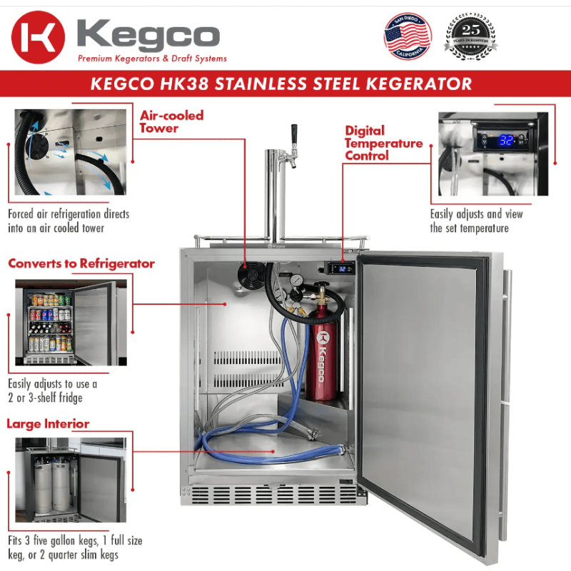 Kegco 24" Wide Single All Stainless Steel Outdoor Built-In Left Hinge Kegerator with Kit - features of kegerator