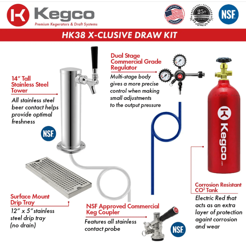 Kegco 24" Wide Single All Stainless Steel Outdoor Built-In Left Hinge Kegerator with Kit - draw kit